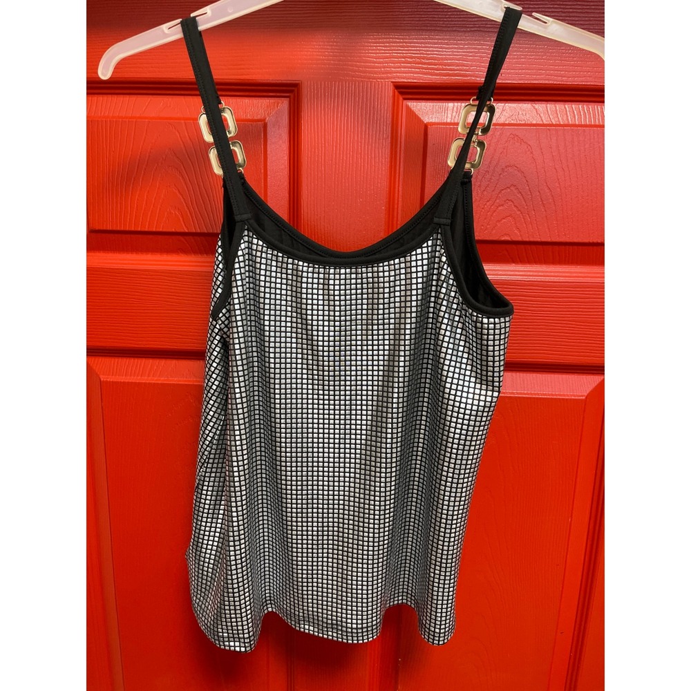 SHEIN Silver Metallic Grid Disco Camisole Top Gold Chain Straps Large US 8/10